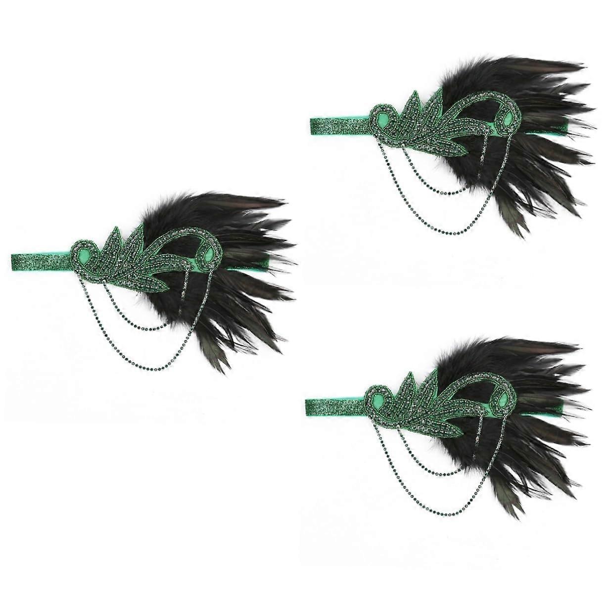 Feather Rhinestone Headband Set with Elegant Design for Wedding and Stage Performance