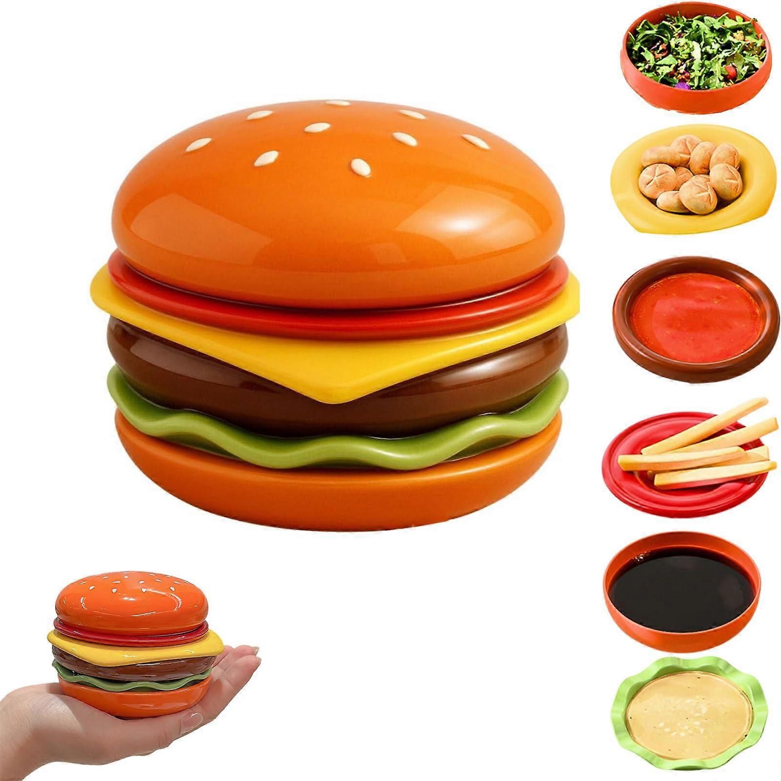 Hamburger Plate Set 6Layer Stackable Ceramic Burger Design Serving Plates for Parties and Snacks Ref:3688