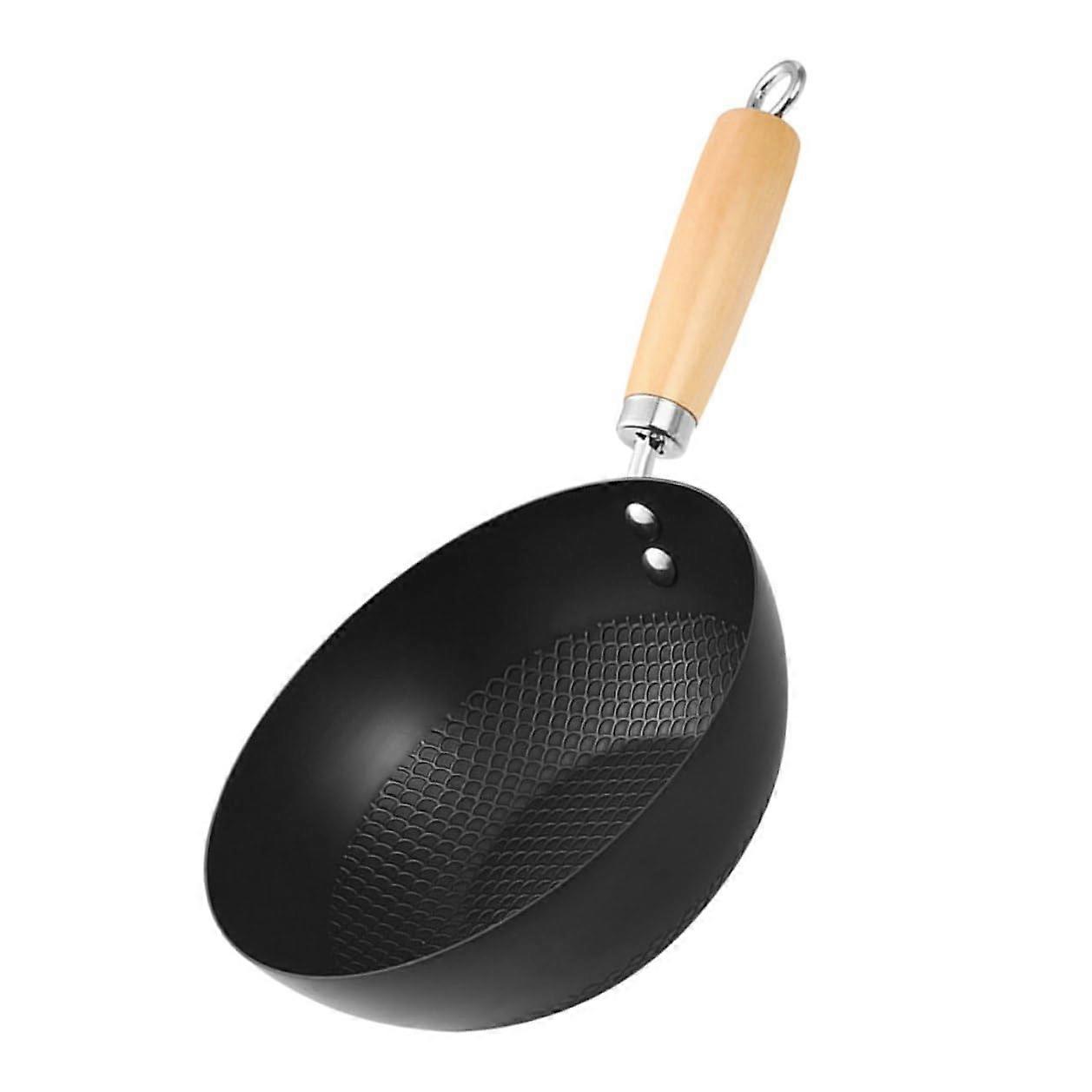 Small Wok Pan NonCoated Flat Bottom for Gas and Induction with HeatResistant Handle