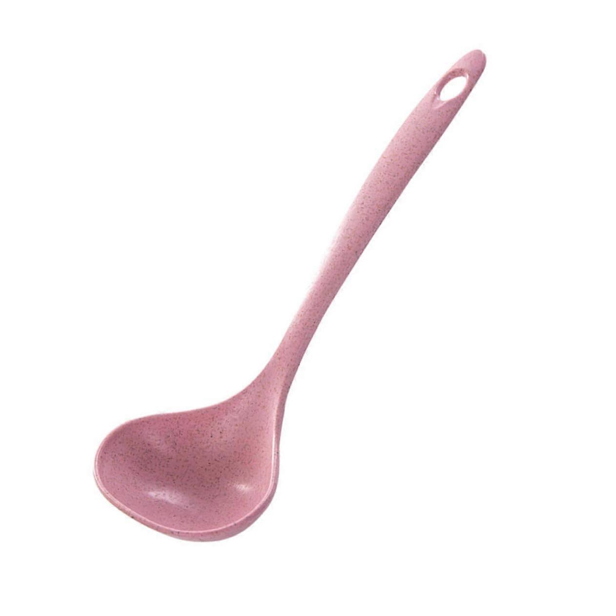 Wheat Straw Soup Ladle Long Handle Heat Resistant Unbreakable Plastic Serving Spoon for Kitchen Red