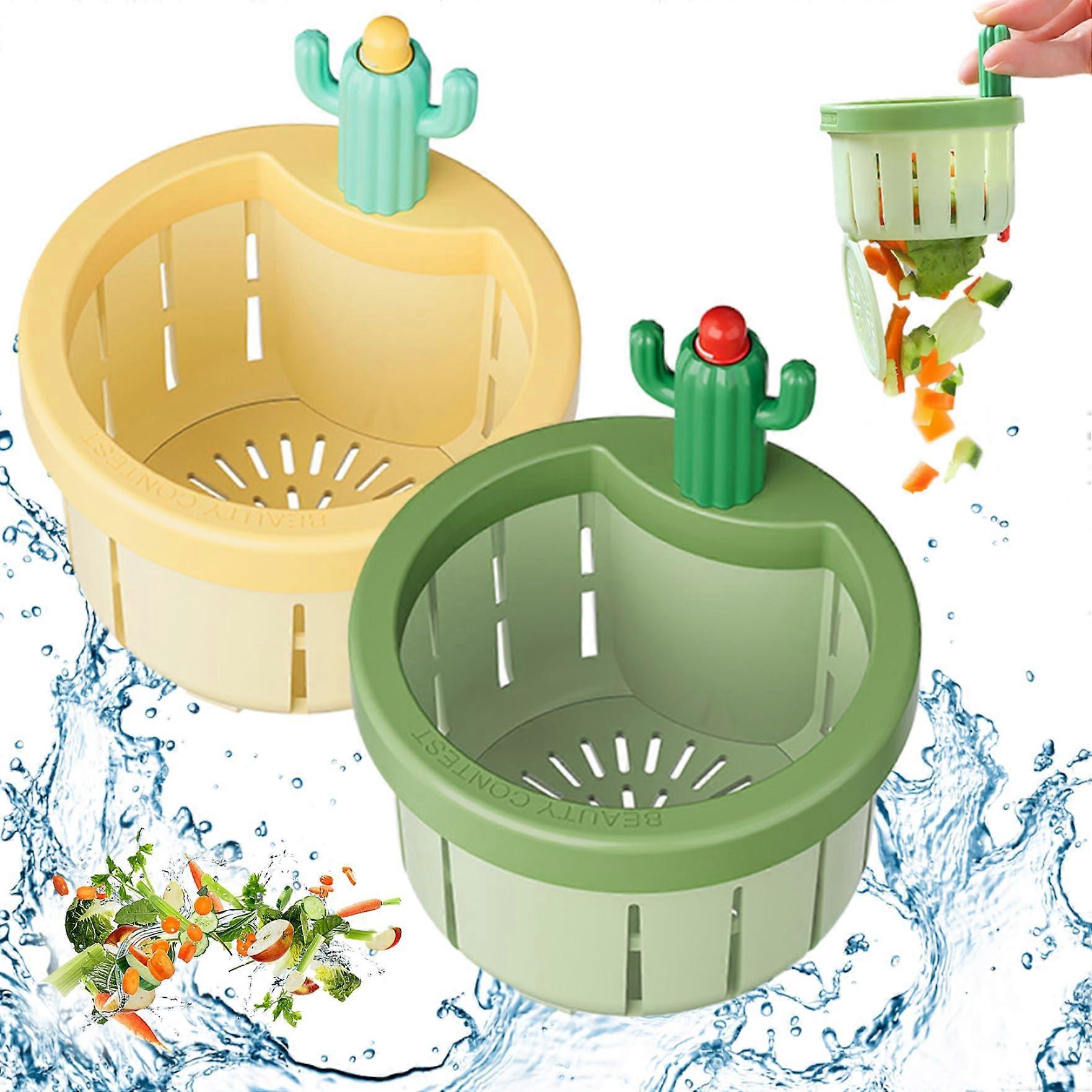 Automatic Dumping Cactus Sink Strainer 2PCS, AntiClogging Kitchen Drain Strainer with Handle