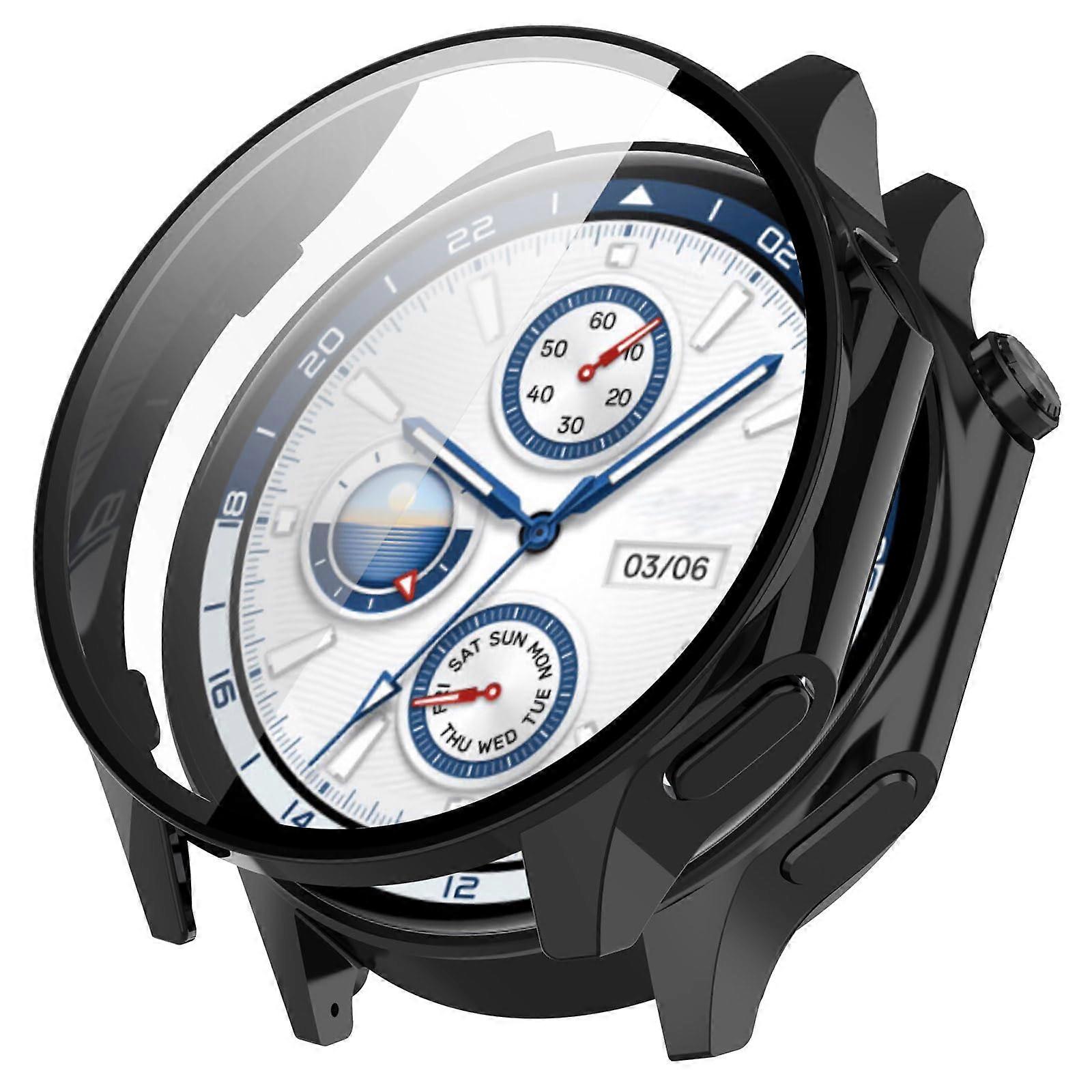 Screen Protector Case with 3D Full Coverage Tempered Glass and Durable Black PC Frame for OnePlus Watch 2