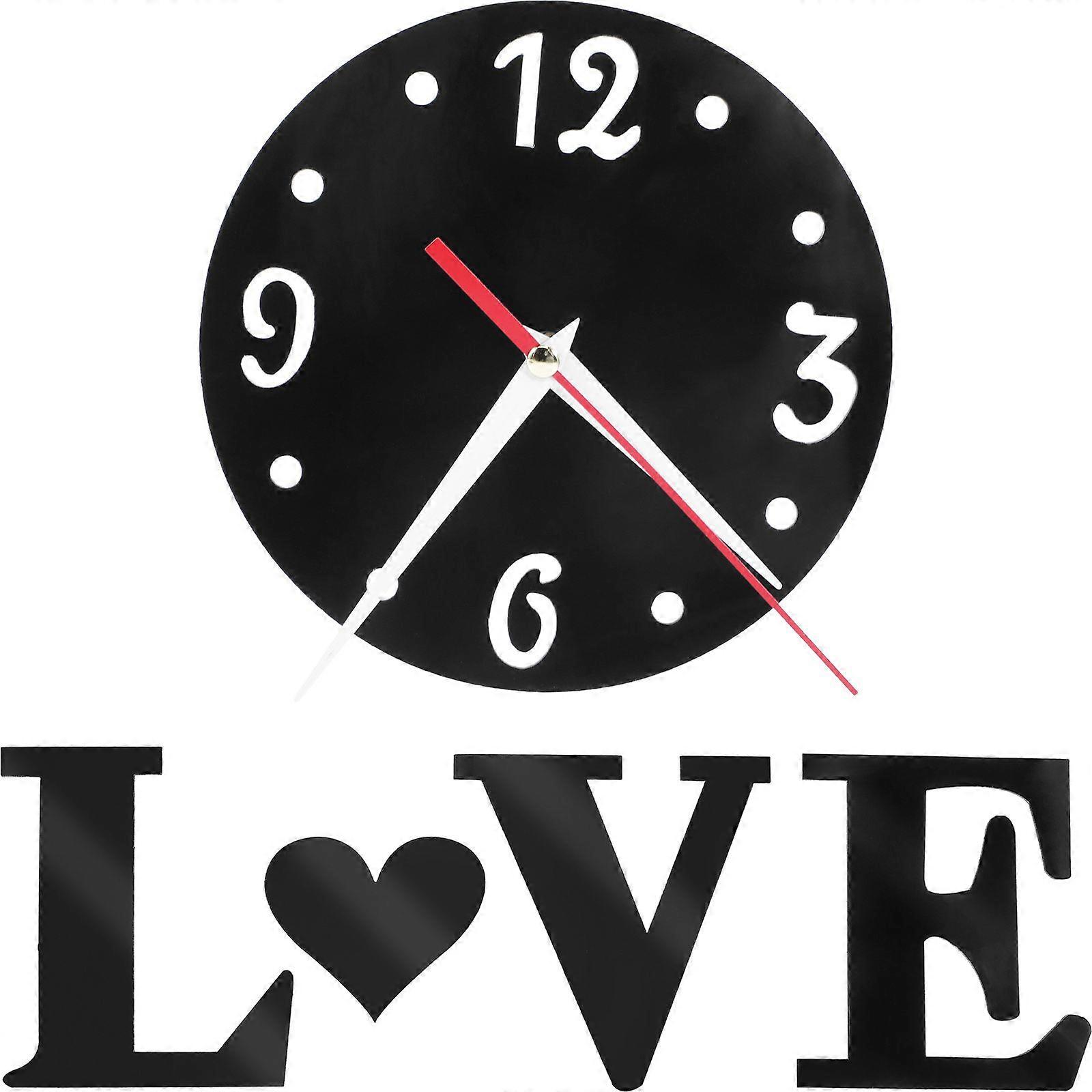 1 Set Mirror Wall Clock Sticker Love Heart Wall Clock Battery Powered Wall Clock