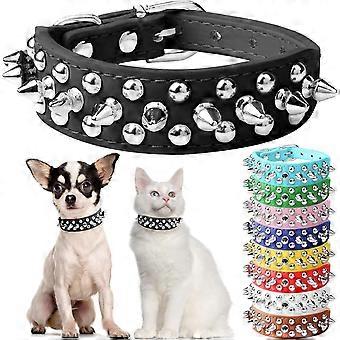 Black Soft Leather Spiked Dog Collar, Adjustable for Small/Medium/Large Dogs, Compatible with Chihuahua, Yorkie, Pit Bull