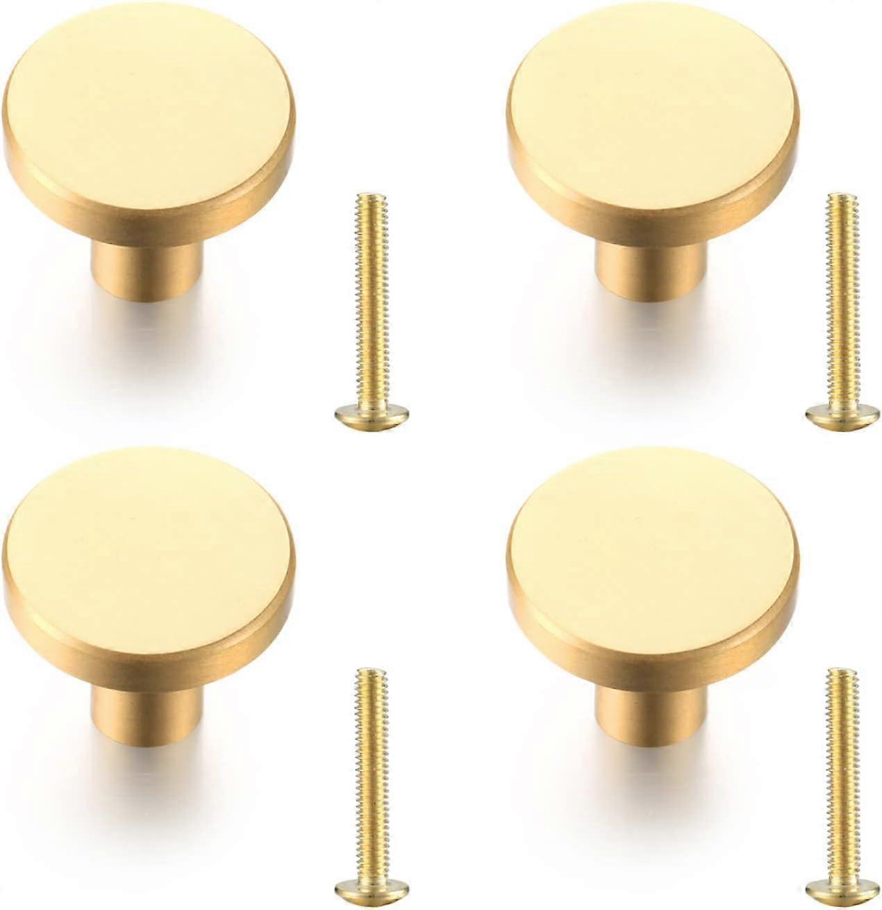 Gold Round Cabinet Knobs Set of 4, Solid Brass Knobs for Dresser Drawers, Minimalist Design