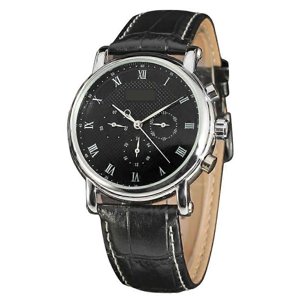Mechanical Wrist Watch for Men Automatic Function Black PU Strap