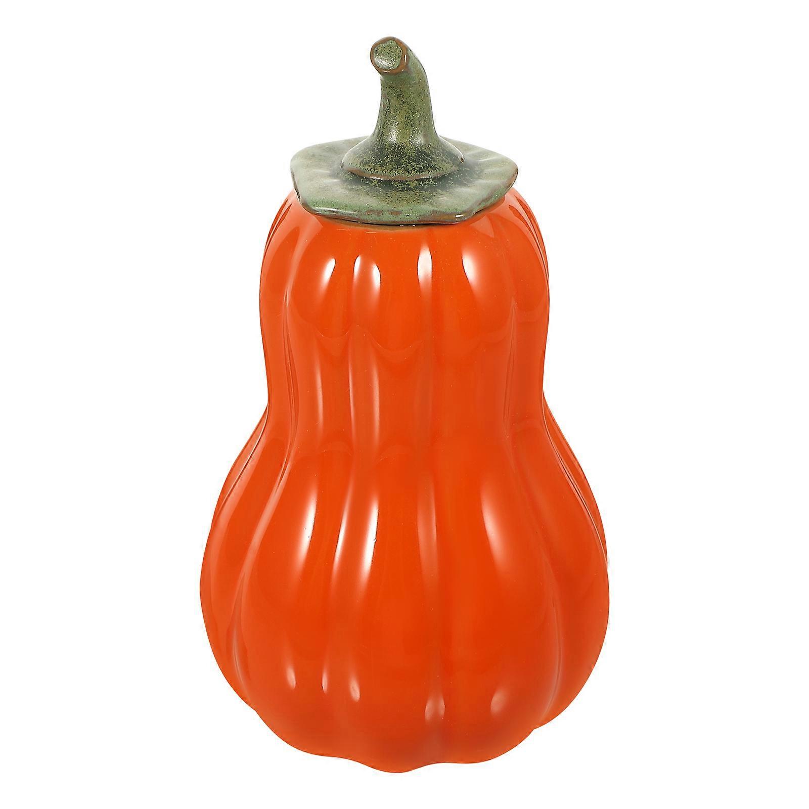 Pumpkin Shape Container Ceramic Jar for Storing Orange Candy Holder