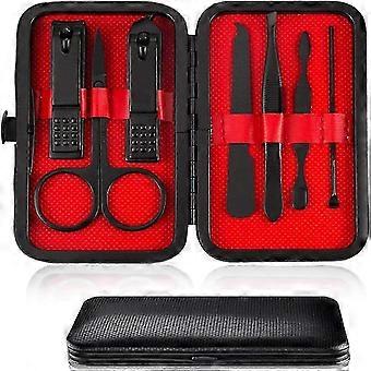 Nagelknipser-Maniküre-Set, 7-in-1-Profi-Pediküre-Set aus Edelstahl, Nagelschere (rotes Leder)