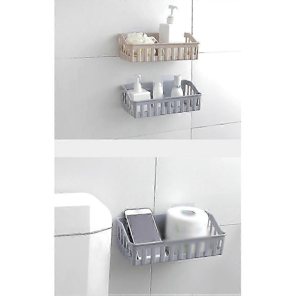 3Pcs Light Gray Plastic Bathroom Wall Mounted Storage Shelf Rack
