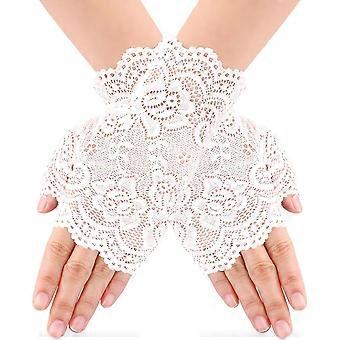 Women Short Lace Gloves Fingerless Floral Gloves Bridal Wedding Gloves Tea Party Gloves for Opera Evening Dinner Party White