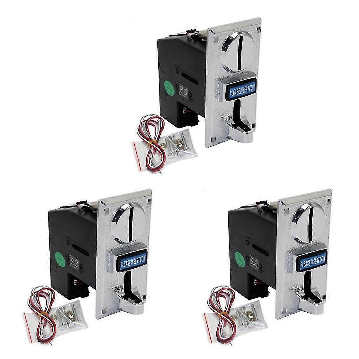 Programmable Multi-Coin Acceptor 3-Pack, Plastic and Metal, Supports 6 Coin Types for Vending Machines and Game Machines