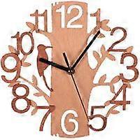 Silent tree-shaped wall clock, double-layer three-dimensional bird wall clock (B)