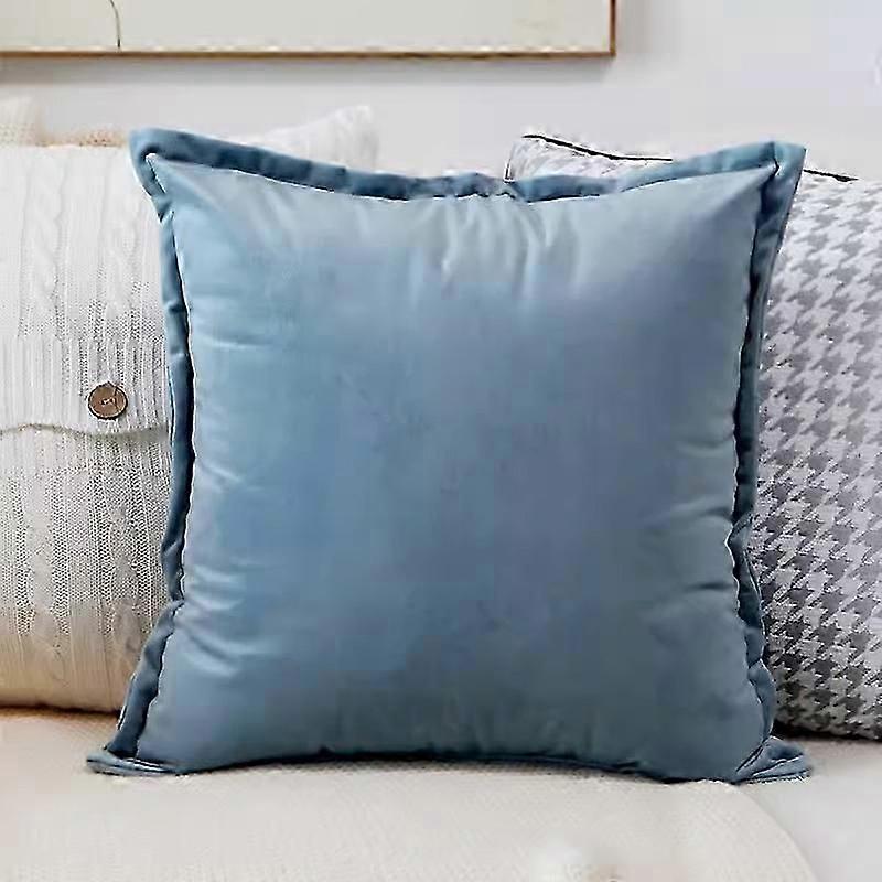 Light Blue Folded-Edge Square 45x45cm Plush Throw Pillow, Lumbar Support (Without Insert)