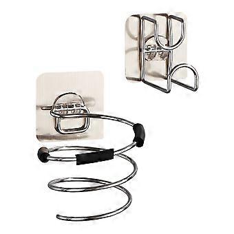 1 Set of No-drilling Stainless Steel Hairdryer Racks Washbasin Racks (Silver)