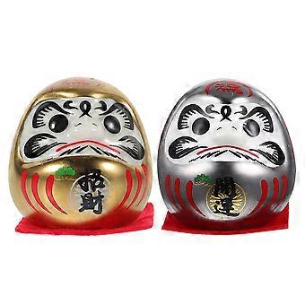 2 stks Daruma Beeldjes Mini Daruma Japanse Daruma Pop Standbeeld Keramische Daruma Standbeeld