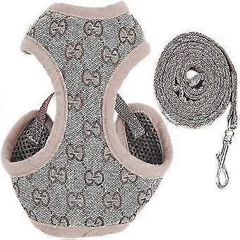 2-in-1 Escape Proof Plaid Padded Dog Vest Harness and Lead Set with Adjustable Soft Mesh