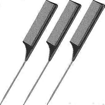 Rat Tail Comb Set of 3, Celcon Carbon Anti-Static Heat Resistant Hair Styling Teasing Comb