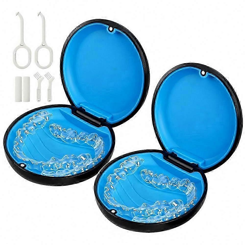 Compatible with Invisalign: 2 Pack Slim Retainer & Aligner Case with Removal Tool, Aligner Seaters & Brush
