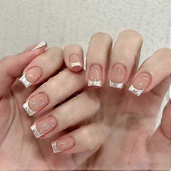 Nude French Tip Short Square Press On Nails