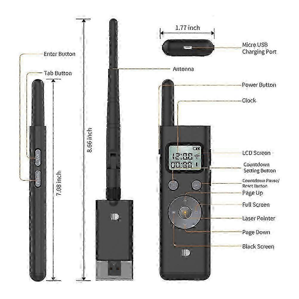Wireless Powerpoint Presentation PPT Pointer Clicker Presenter LCD Display Green Light RF Remote Control 300M Distance