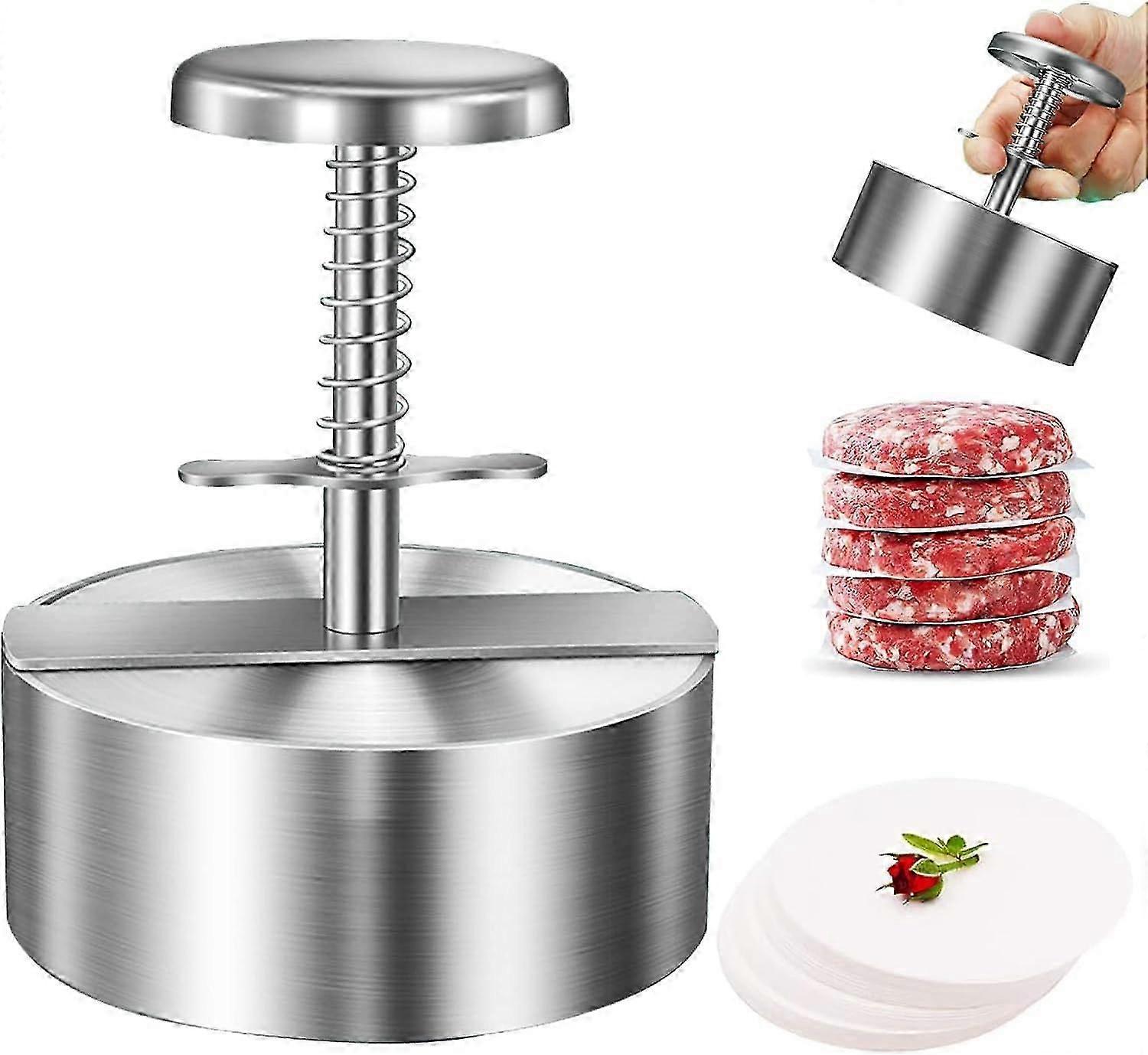 Spring-Loaded Stainless Burger Press