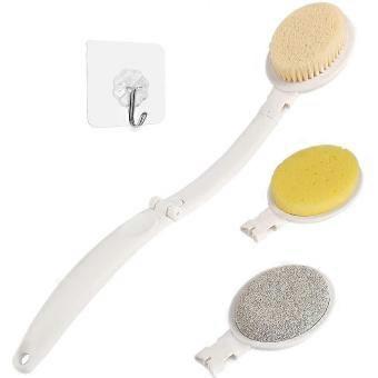 3-in-1 Back Bath Brush Set, 19 inch Long Handle Body Brush, Sponge & Pumice for Gentle Exfoliation