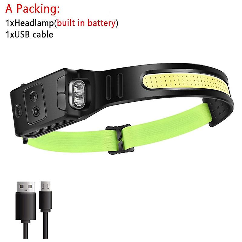 Usb Rechargeable Led Headlamp With Full Vision Sensor And Built-in Battery For Camping And Fishing
