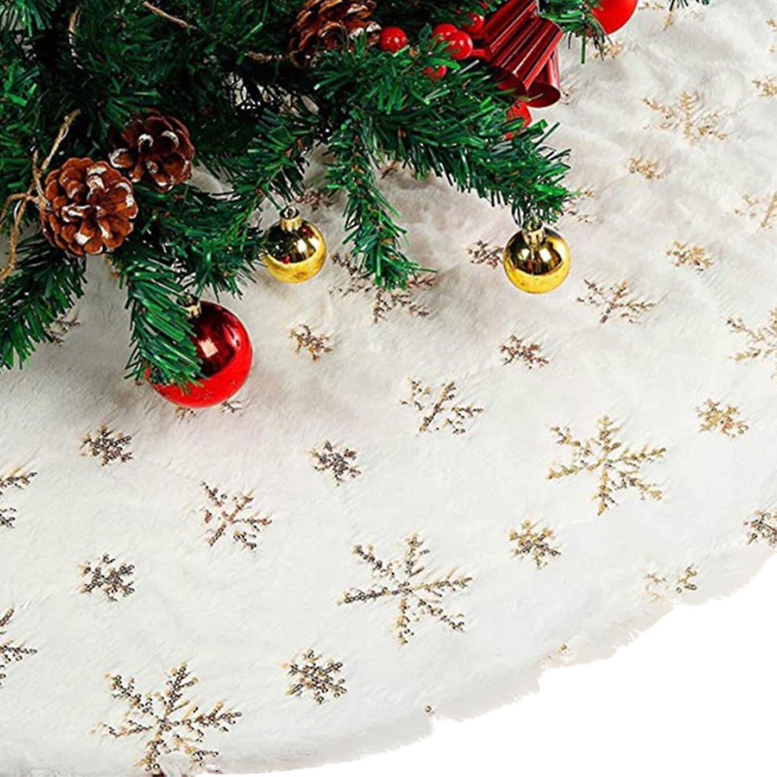 Plush Christmas Tree Skirt Snowflakes Printed Tree Blanket Practical