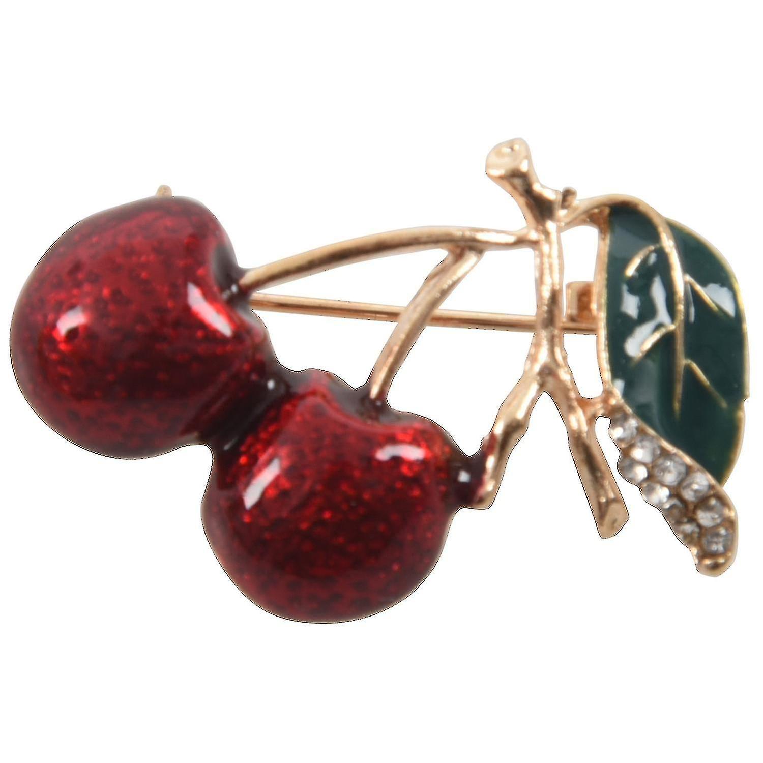 Fashion Double Cherry Rhinestone Brooch Pin