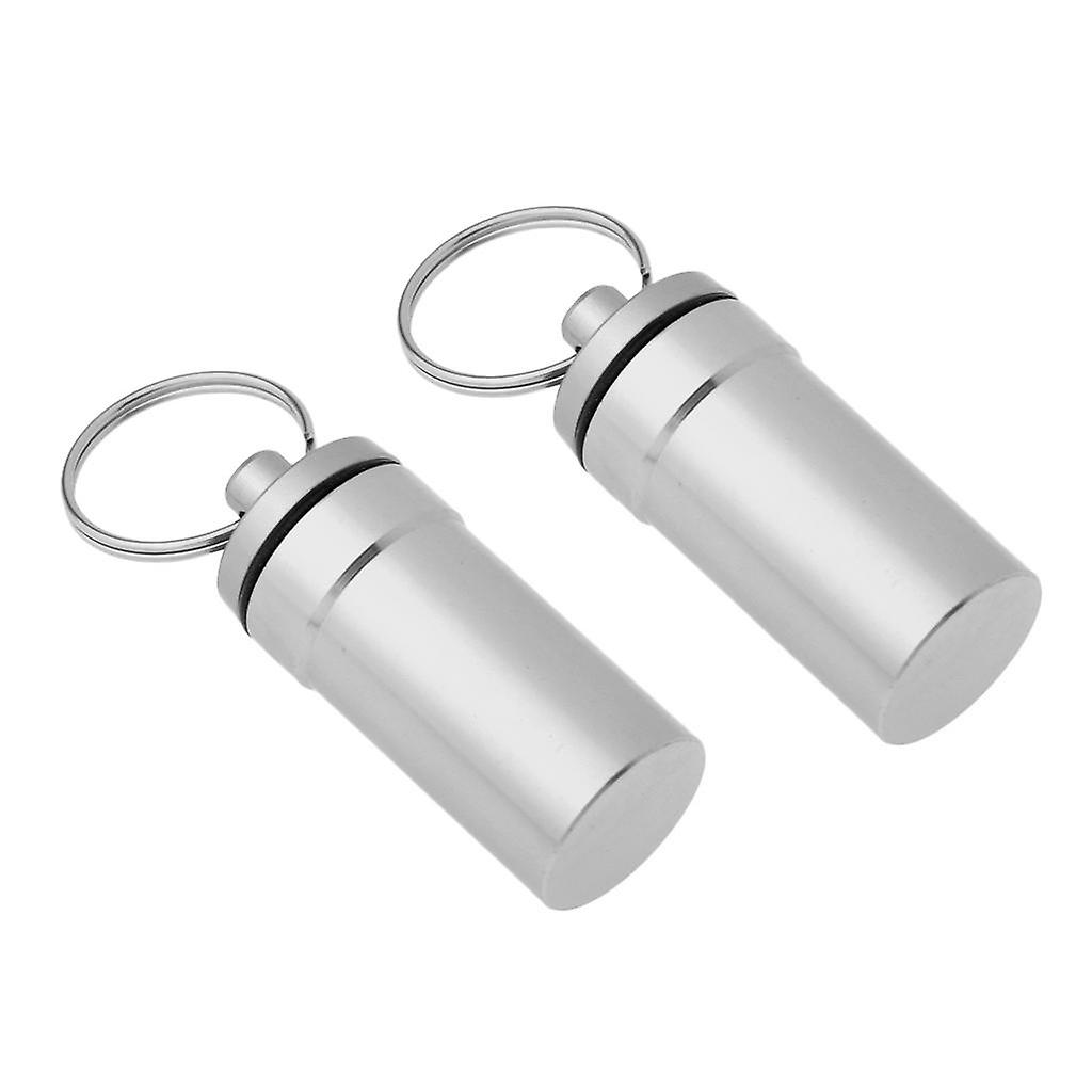 2 Pieces Mini Portable Waterproof Pill Capsule Box Container Pendant Silver