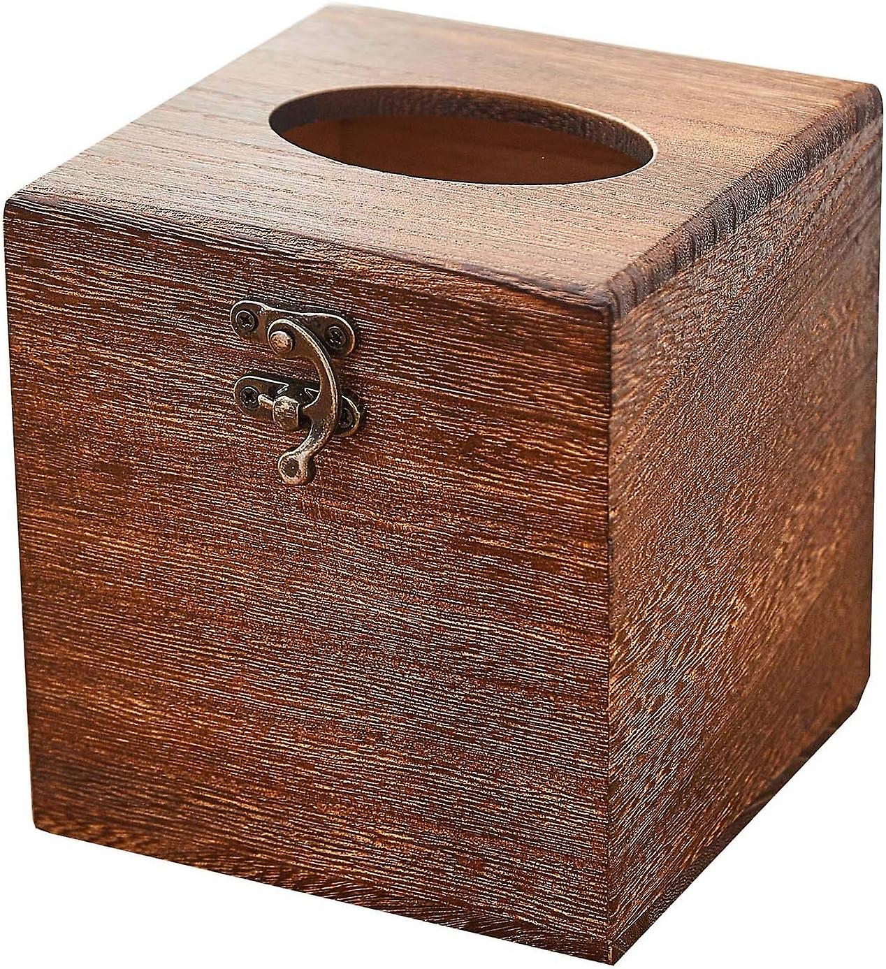 Decorative Wood Tissue Box Cover, Square Design for Bathroom and Home Use