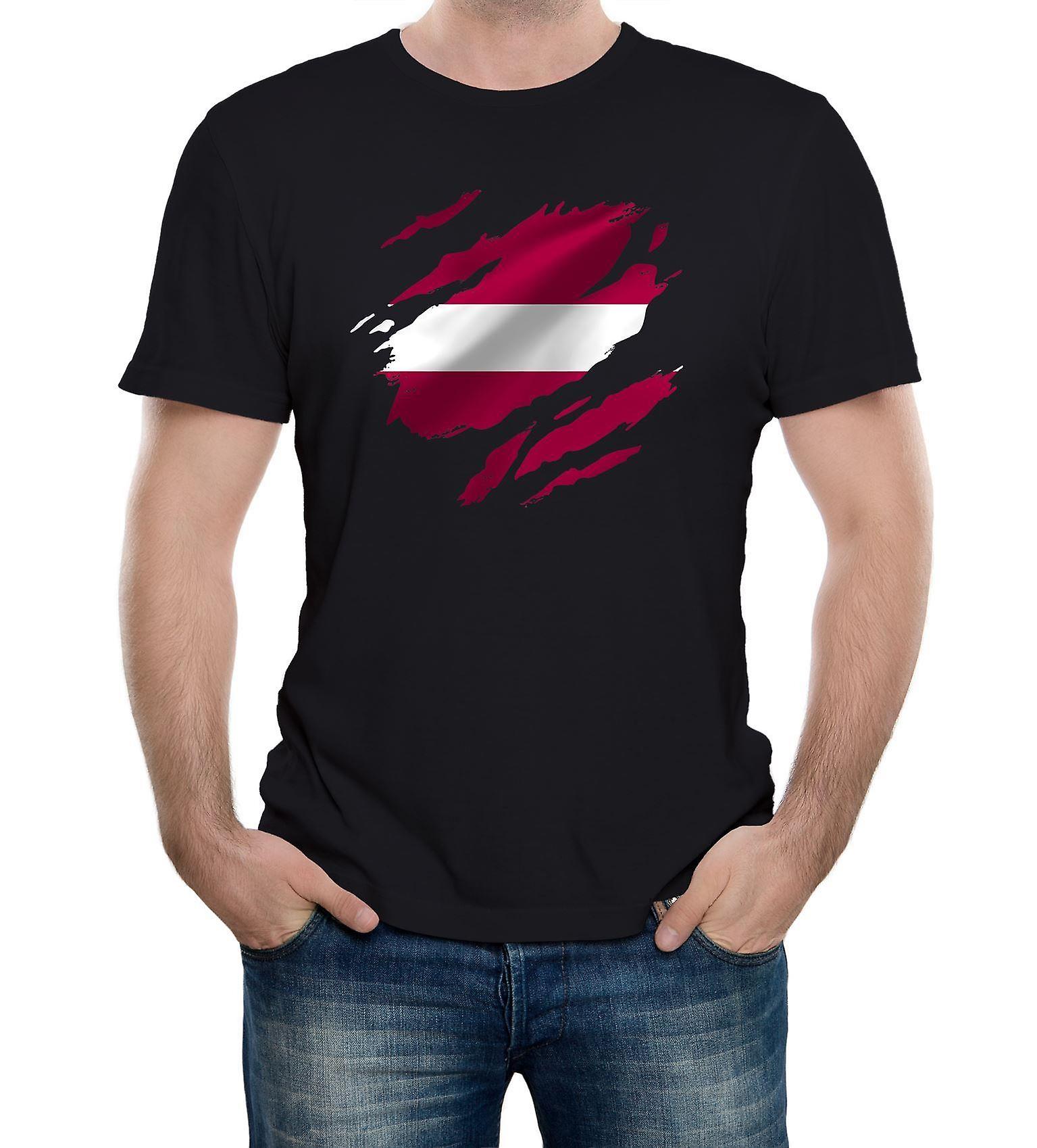 Reality Glitch Torn Latvia Flag Mens T-shirt
