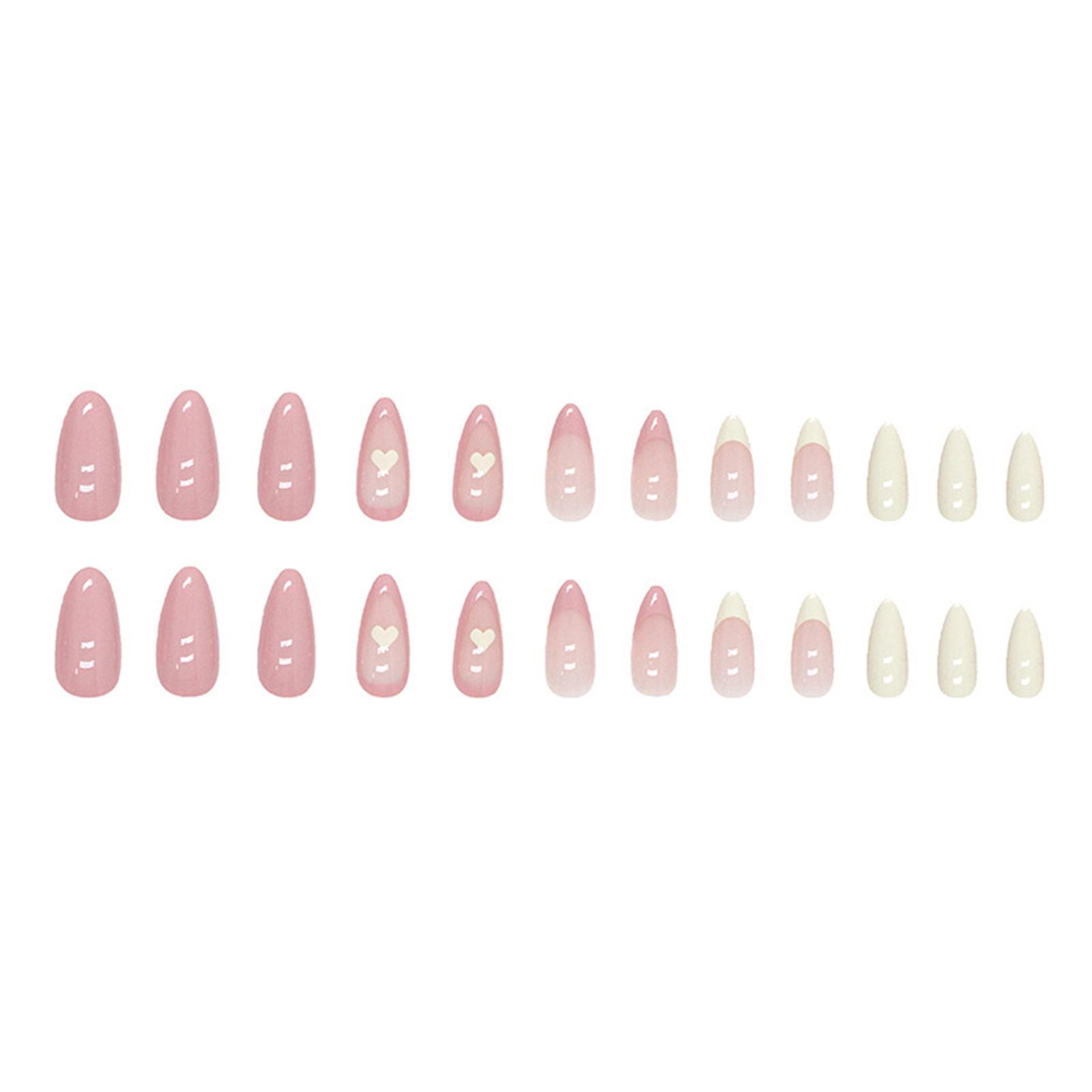 White Heart Pink False Nails Durable & Never Splitting Fake Nails