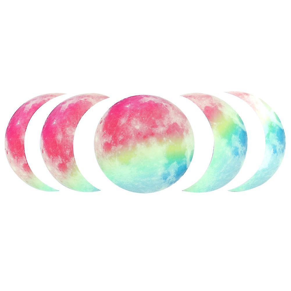 5pcs / Set Glowing Dark Luminous Moon Children Room Wall Stickers Decoration SetRainbow - green light
