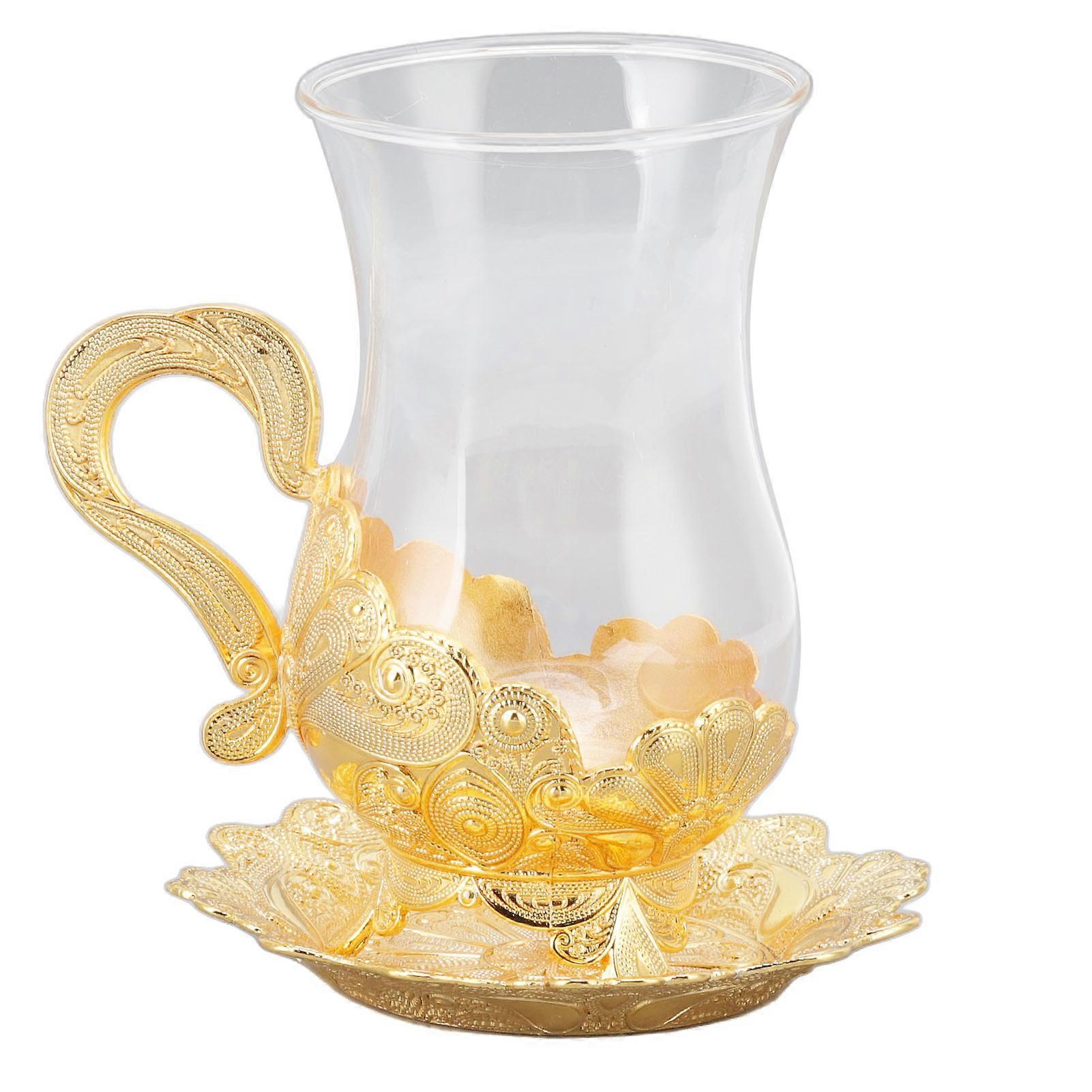 Golden Coffee Cups, Beautifully Carved European Coffee Cups, Elegant Retro Zinc Alloy Tea Cups with Saucer for Bar Tea Table