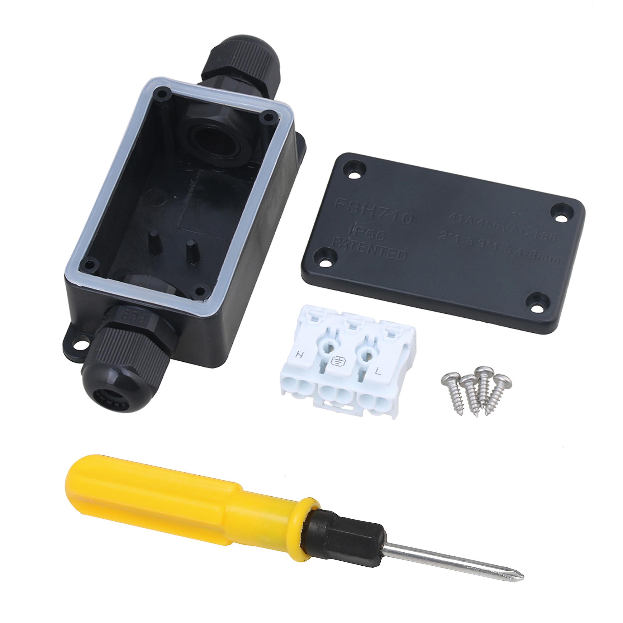 Black IP65 P02-3 Terminal Outdoor 2 Cable Plastic Junction Box
