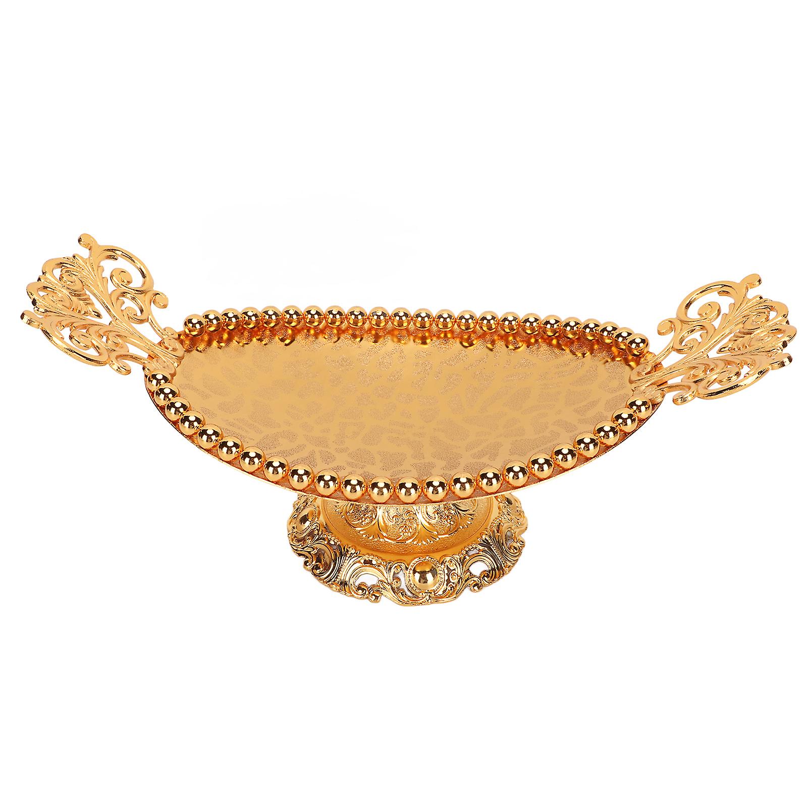 8.5 x 24 cm Gold Textured Engraved Serving Tray Practical Decorative Alloy Ellipse Shaped Drinks Tray for Wedding