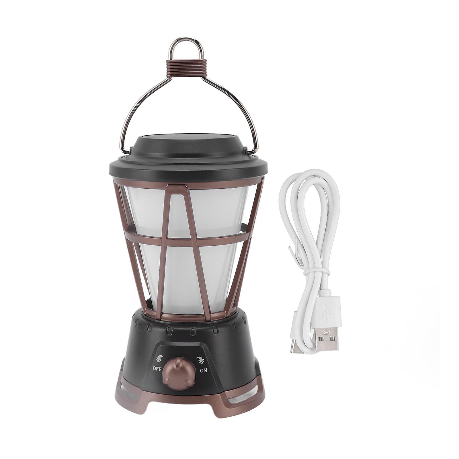 Black Solar-Powered Camping Lantern with USB Charging & Adjustable Flame Light