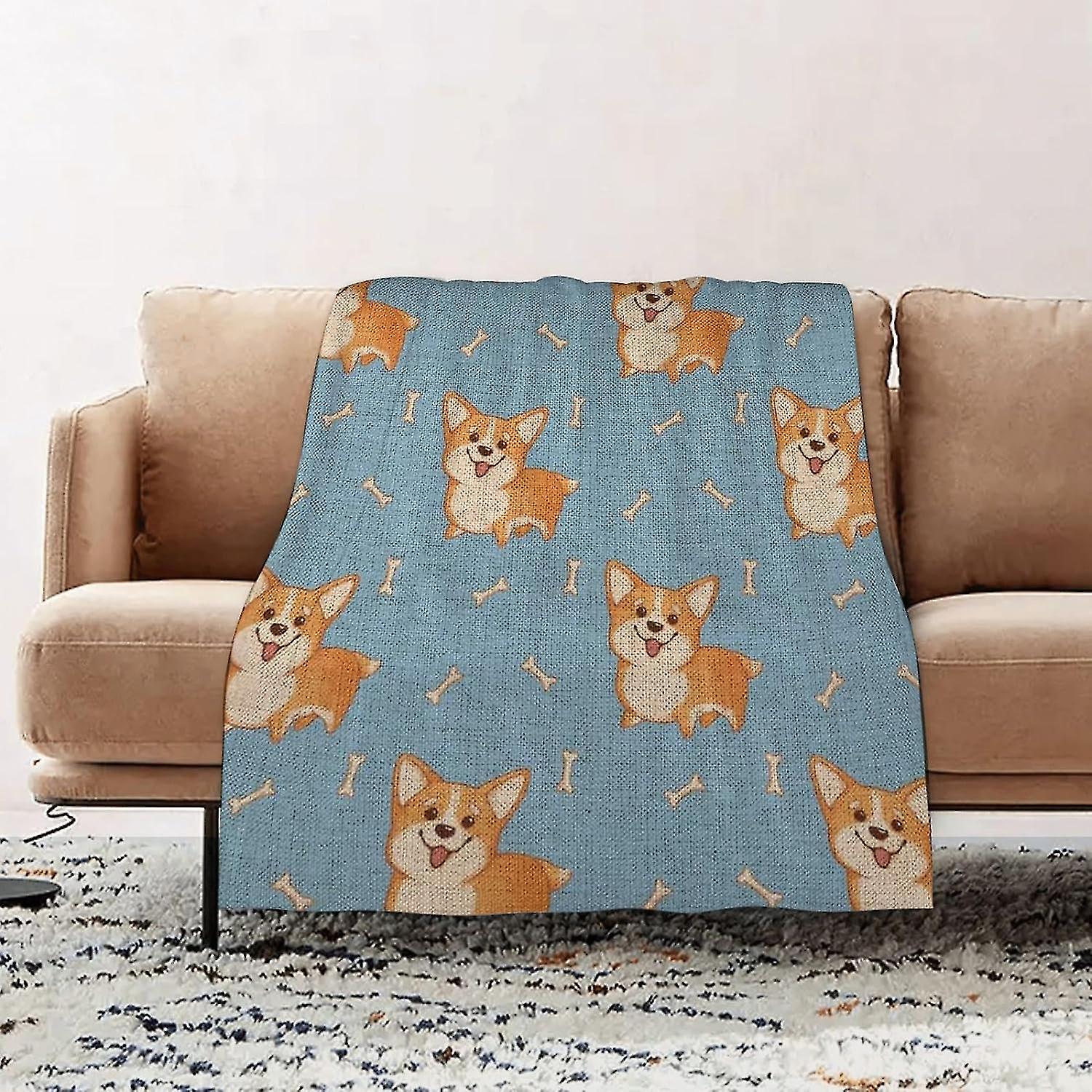 Premium Flannel Throw Blanket - Cute Corgi Flannel Blanket Sofa Throw, Blanket Fluffy Soft Throw For Bed And Couch Throw/single