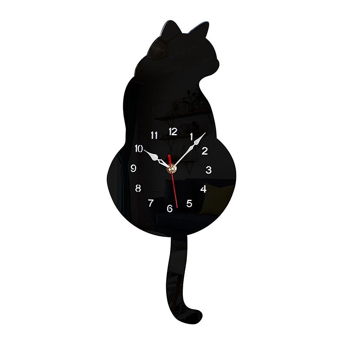 Black-cat Pendulum Wall Clock,cat Clock,cat Clock With Moving Tail,cat Swinging,whimsical Funny Wall Clocks