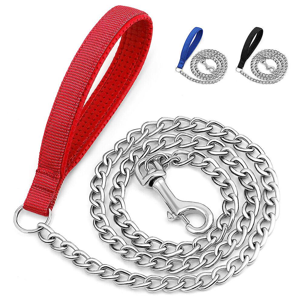 4ft Dog Stainless Steel Chain Leash Lead Strong Metal Walking Leashes with Soft Padded Handle