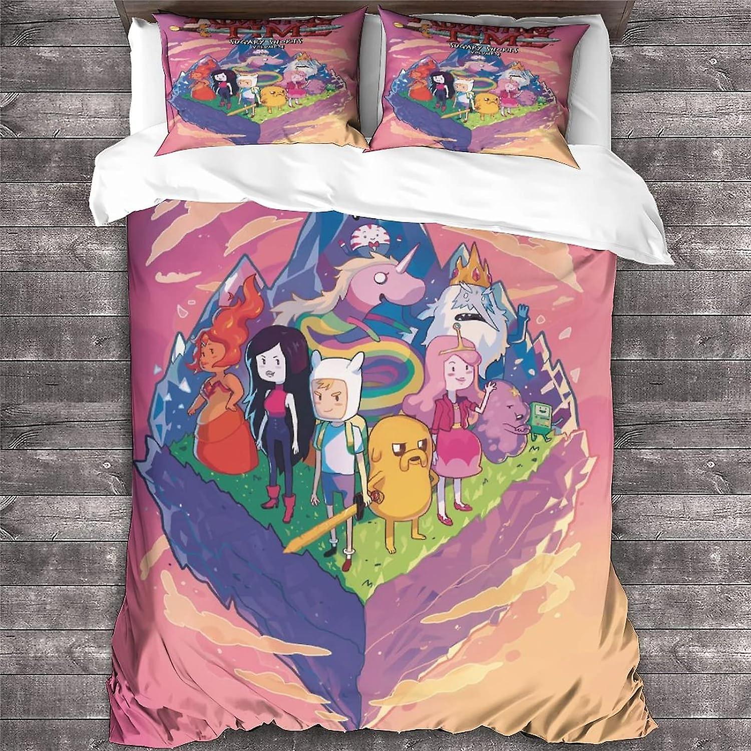 GENBAK Adventure Time 3D Animation Duvet Cover Sets,100% Microfiber Animation Bedding Set with Pillow Shams 3PCS Bedding Double