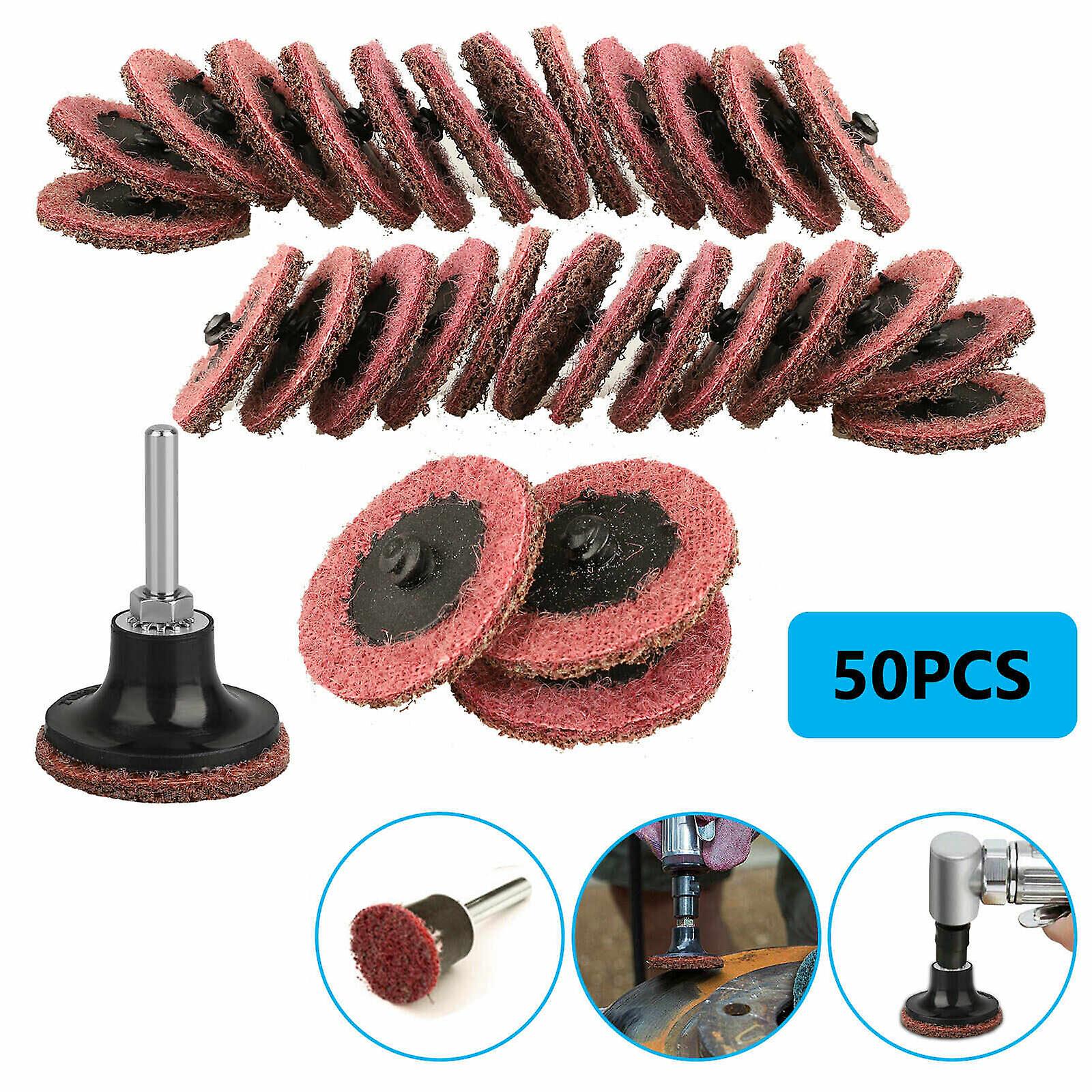 50PC 2" Medium Roloc Scotch Brite Roll Lock Surface Sanding Disc - RED / MAROON
