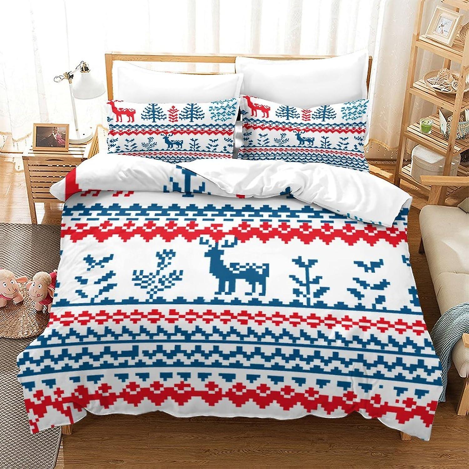 HOUKIG 3 Piece Navian Christmas Linocut Comforter Set 3D Christmas Winter Printed Bedding Comforter Set with Zip Closure for Girls, Super Soft Microfi