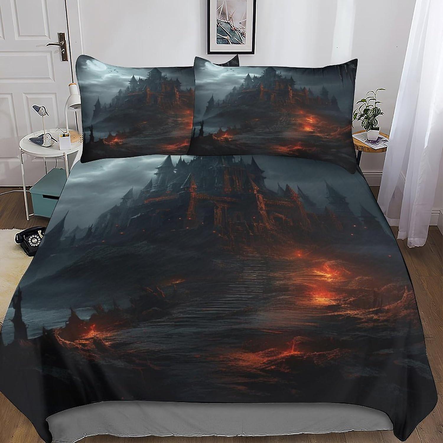 VCLUST Dark Castle 3D Comforter Cover Set for scary Architecture Duvet Cover Bedding Set Bedspread Cover with Pillow Shams Microfiber Bed Cover Zipper