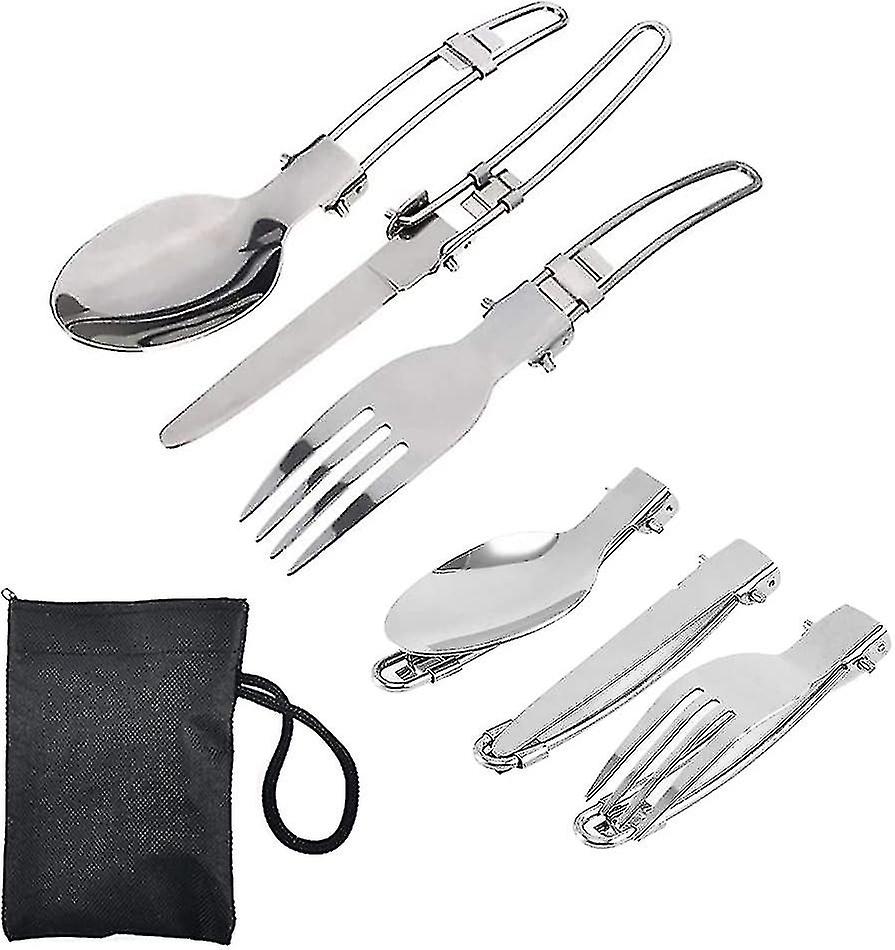 Foldable Camping Cutlery, 2 Sets Stainless Steel Camping Tableware, Lightweight Knife Fork Spoon wit