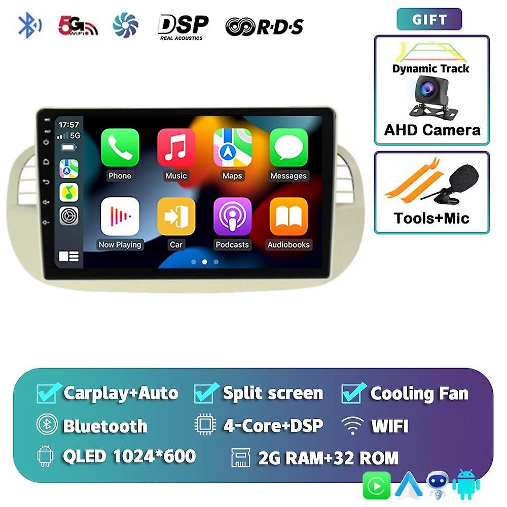 Android13 Carplay Auto Car Radio For Fiat 500 2007 - 2011 2012 2013 2014 2015 Multimedia Player Gps Stereo Dsp Navigation Bt+4g