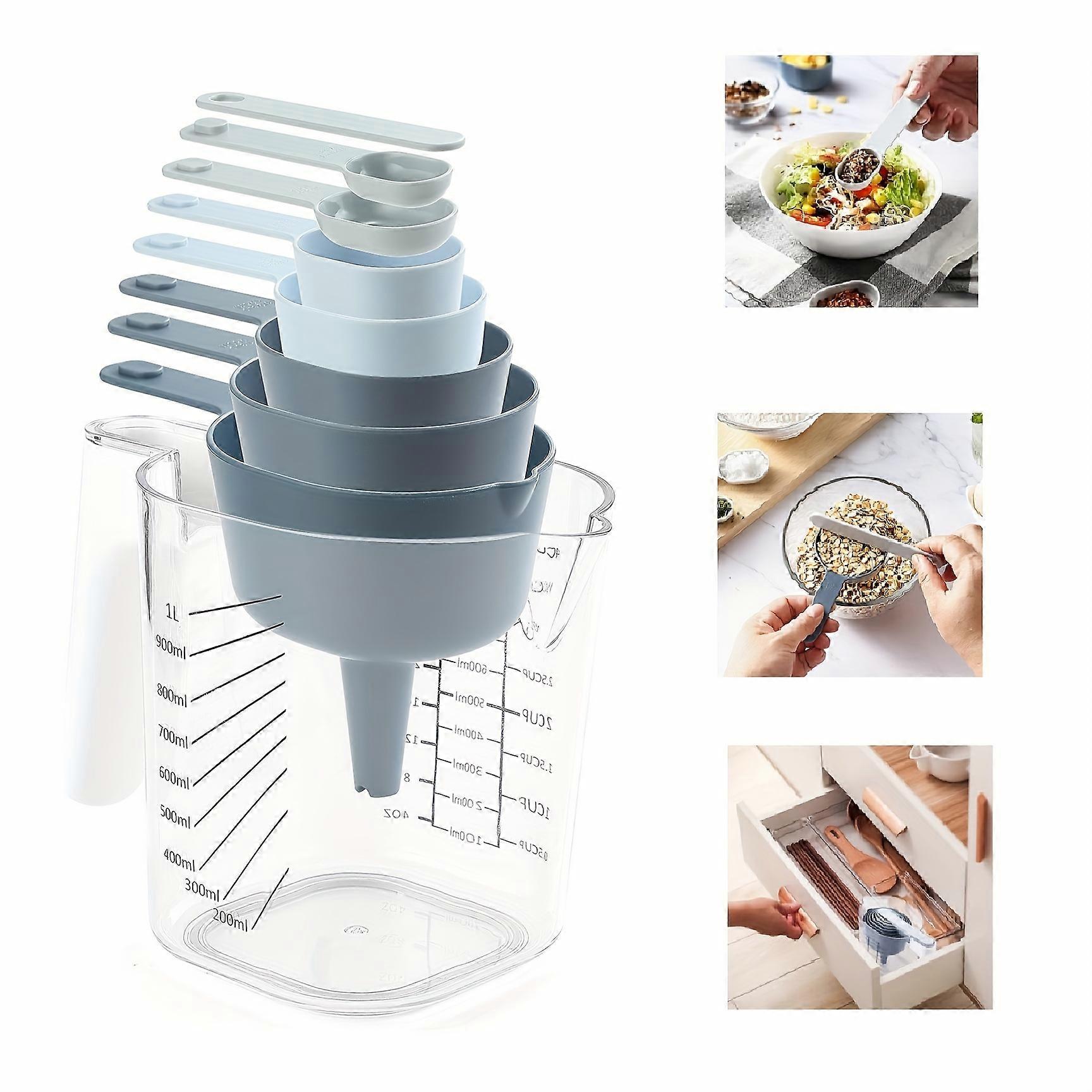 9pcs Measuring Cups and spoons Set BPA Free Plastic for Kitchen Cooking and Baking Stackable design Measuring Cups with Funnel for Liquid and Dry