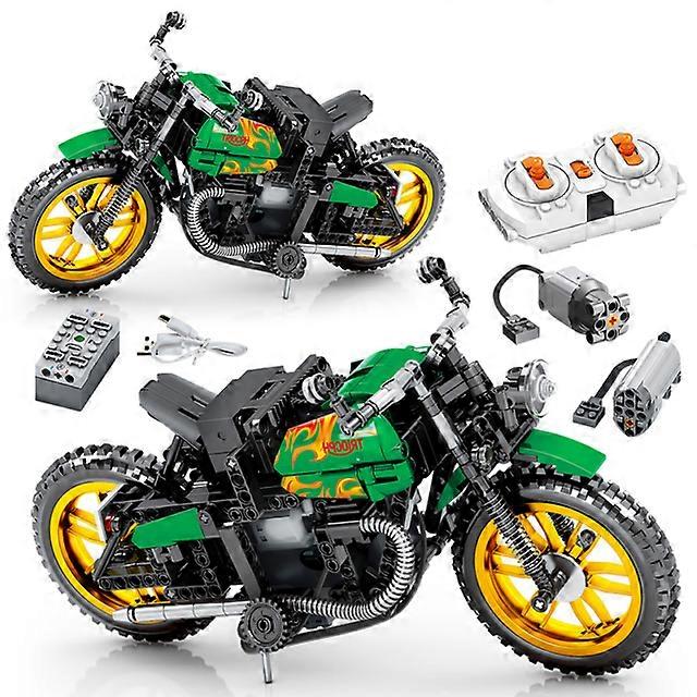 Fjärrkontroll Motorcykel Modell Byggblock Grön Terrängfordon Klossar Montering Leksaker för pojkar Gåvor