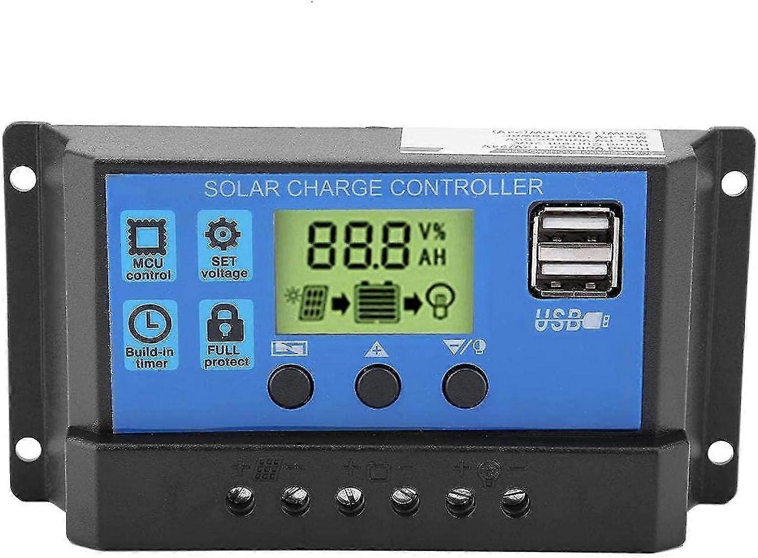 Charge Controller Regulator, 12V/24V Dual USB Solar Panel Charge Controller, Smart Solar Panel Battery Regulator with LCD Display 10A/20A/30A (YJSS-20